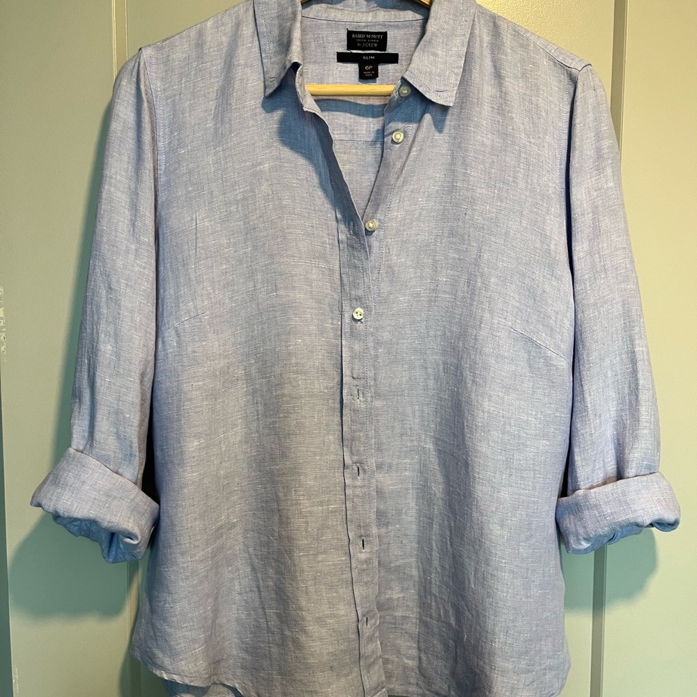 J. Crew Baird McNutt Irish Linen Light Blue Linen Button Down Shirt